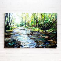 painting-landscape-water-stream-forest-light-trees-150cm-by-100cm